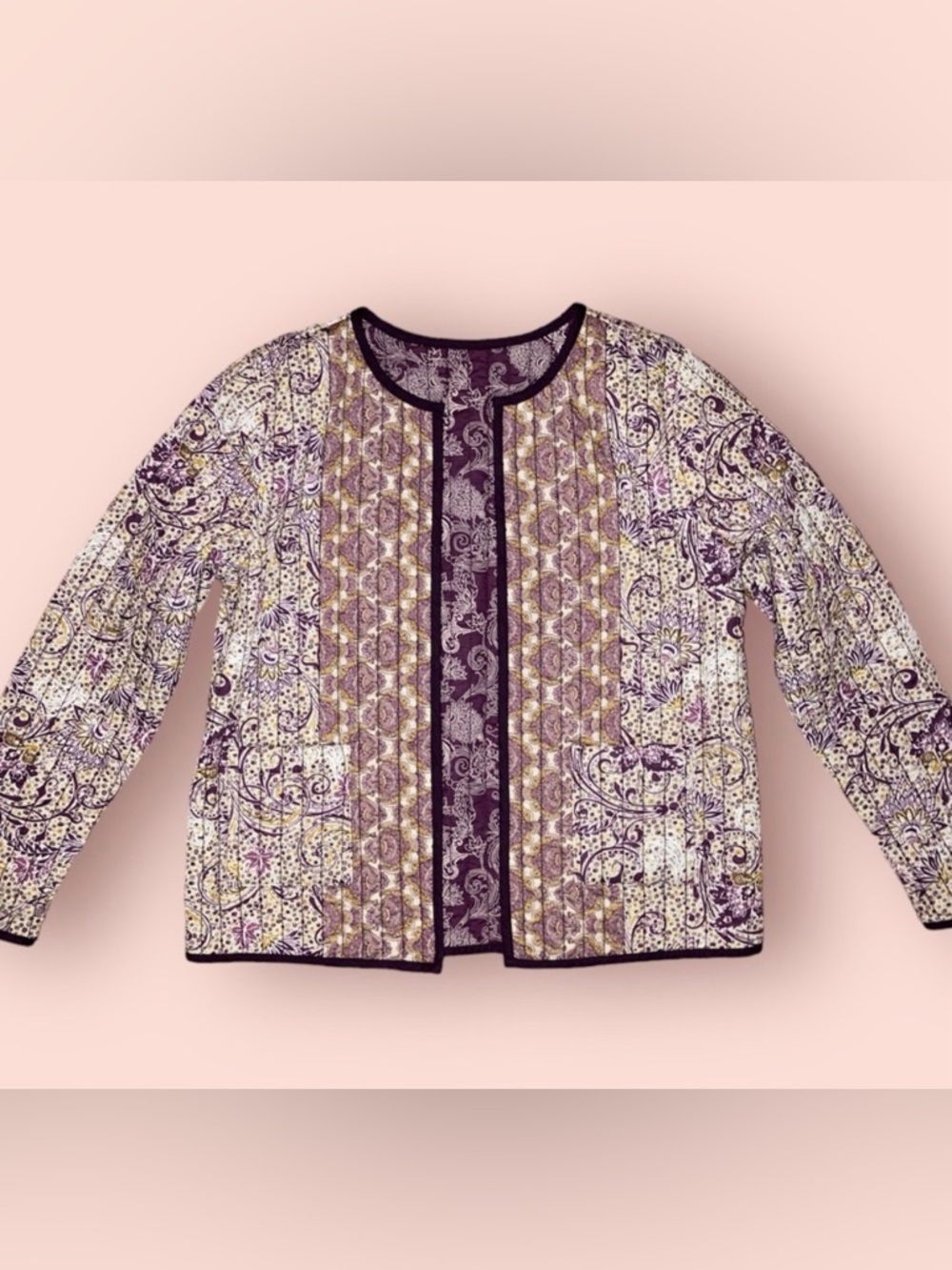 J. Jill Quilted Paisley Jacket in Purple, Cream, Gold